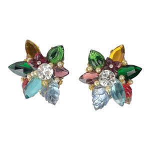 Vintage Floral Earrings, "Fruit Salad" Clip-On Earrings, Mid Century Modern